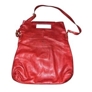 Il Bisonte Red Leather Convertible Tote Shoulder Bag Cutout Handle Made in Italy